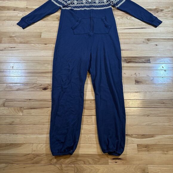 Abercrombie & Fitch Adult One size Hooded One Piece Blue Snowflake Pajamas - Picture 3 of 4